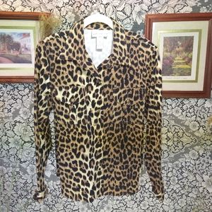 Susan Graver animal print button up lightweight jacket with shoulder pads